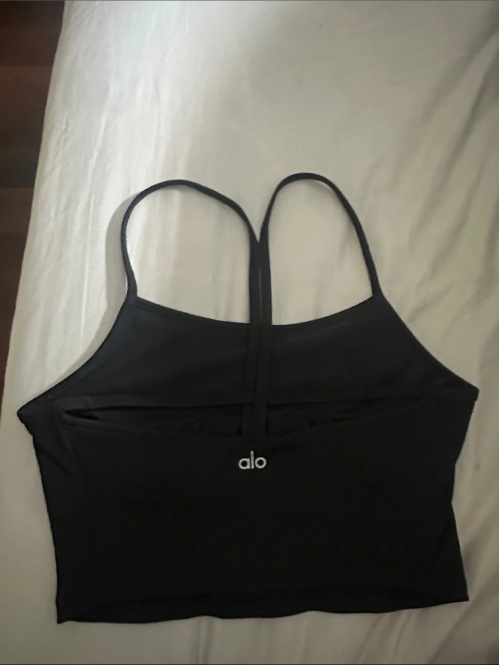 ALO Yoga Black Ribbed Strappy Sports Bra Crop Top Medium - Picture 1 of 7